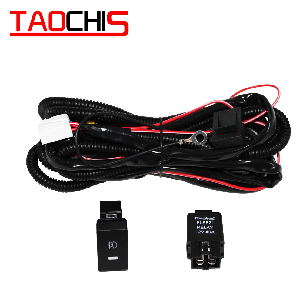 TAOCHIS 12V 40A H11 35w 55w 5 PINS On-Off Button Fog lamp Switch Relay Fog light wiring harness cable fuses for Honda Fit City