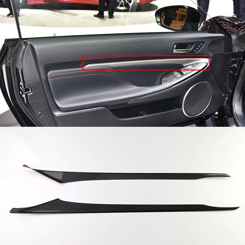 2pcs Real Carbon Fiber Car Inner Door Strip Panel Lip Trim Accessories For Lexus RC200t RC300h RC300 RC350 RC F SPORT 2016-2021