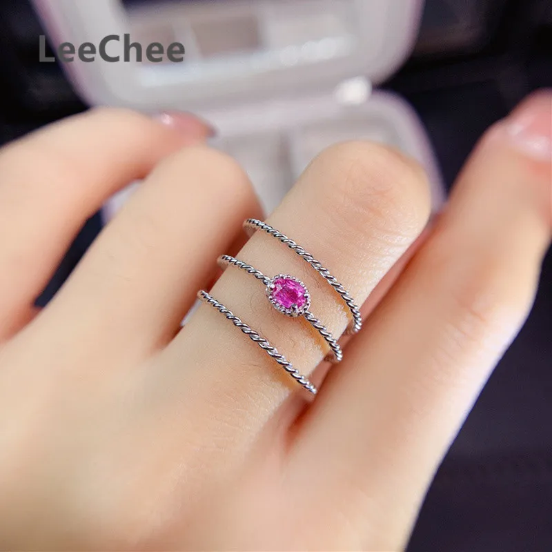 Natural Pink Sapphire Ring 3*4MM Genuine Gemstone Fine Jewelry for Women Birthday gift Real 925 Sterling Silver Free Shipping