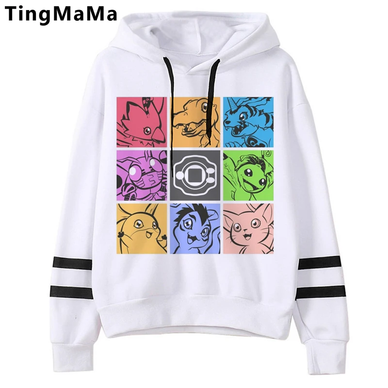 

New Japanese Anime Digimon Hoodies Men Kawaii Cartoon Agumon Graphic Streetwear Unisex Harajuku Winter Warm Sweatshirts Male