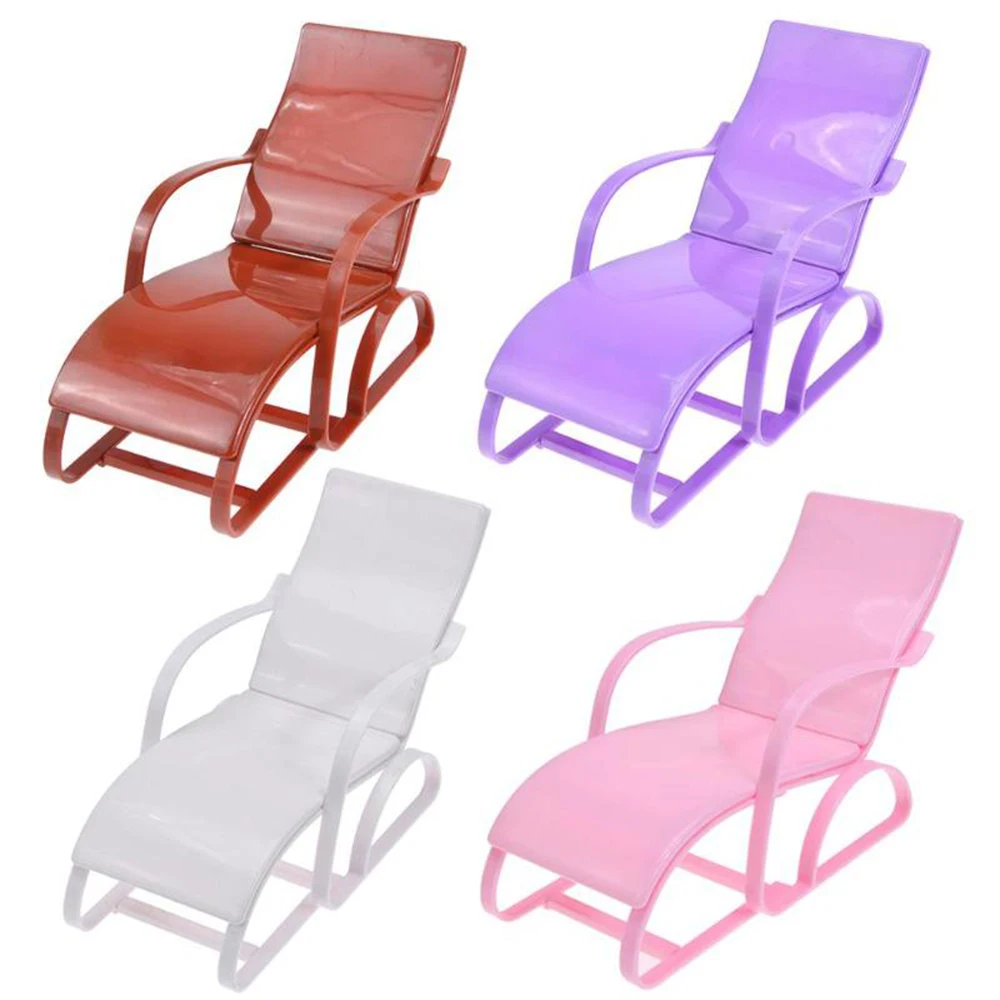 Dollhouse Furniture Swim Foldable Deckchair For 1:6 Scale Doll House Lounge Pink Rose Beach Chair Doll Accessories