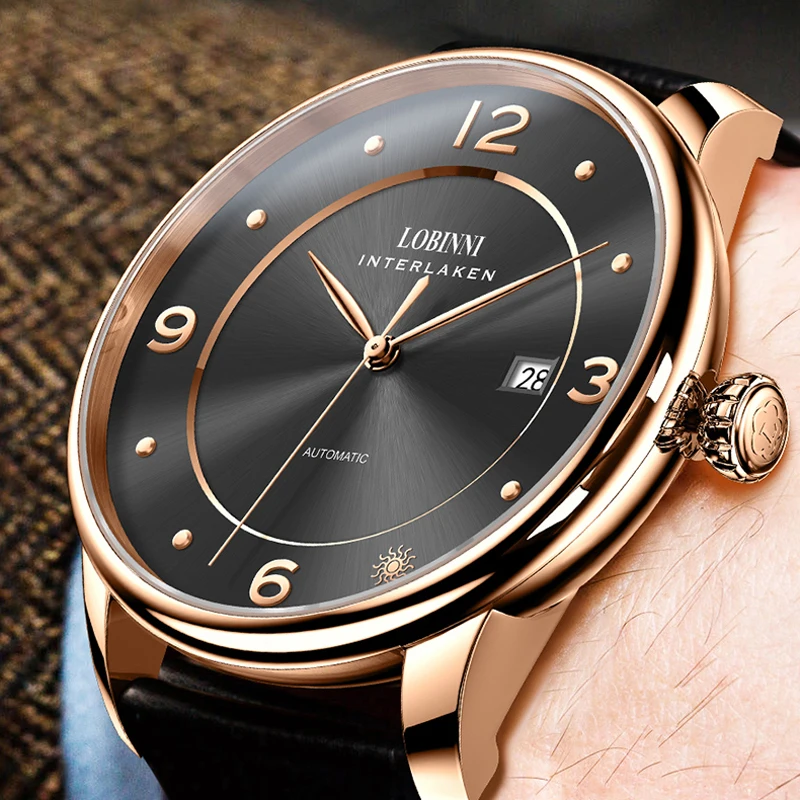 LOBINNI Nuovi orologi eleganti da uomo Orologio da polso meccanico automatico delle migliori marche Orologio con movimento a gabbiano Orologio impermeabile in vetro zaffiro