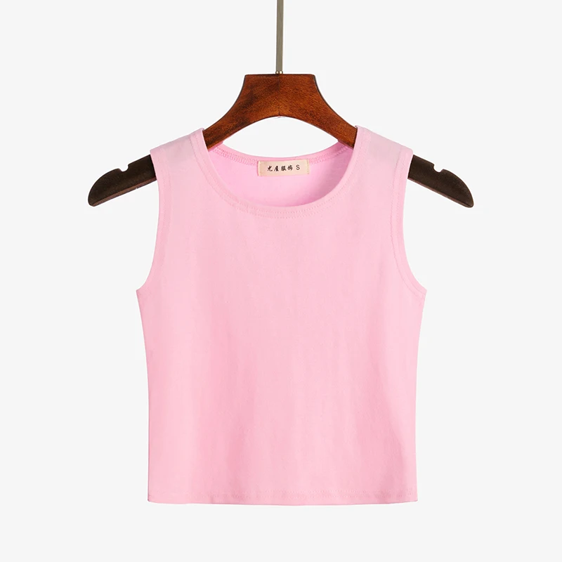 Camiseta de algodón 2024 para mujer, camiseta sin mangas de color rosa y rojo con cuello redondo, camisetas sin mangas informales en 13 colores, 100%