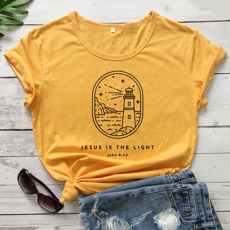 Jesus Is The Light John 8:12 T-shirt Catholic Christian Bible Verse Tshirt Aesthetic Women Faith Inspirational Quote Tee Top