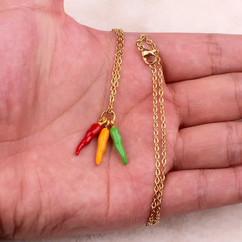 new hot capsicum cayenne necklaces girls gold color new cute enamel chili hot pepper necklace women jewelry accessories gifts