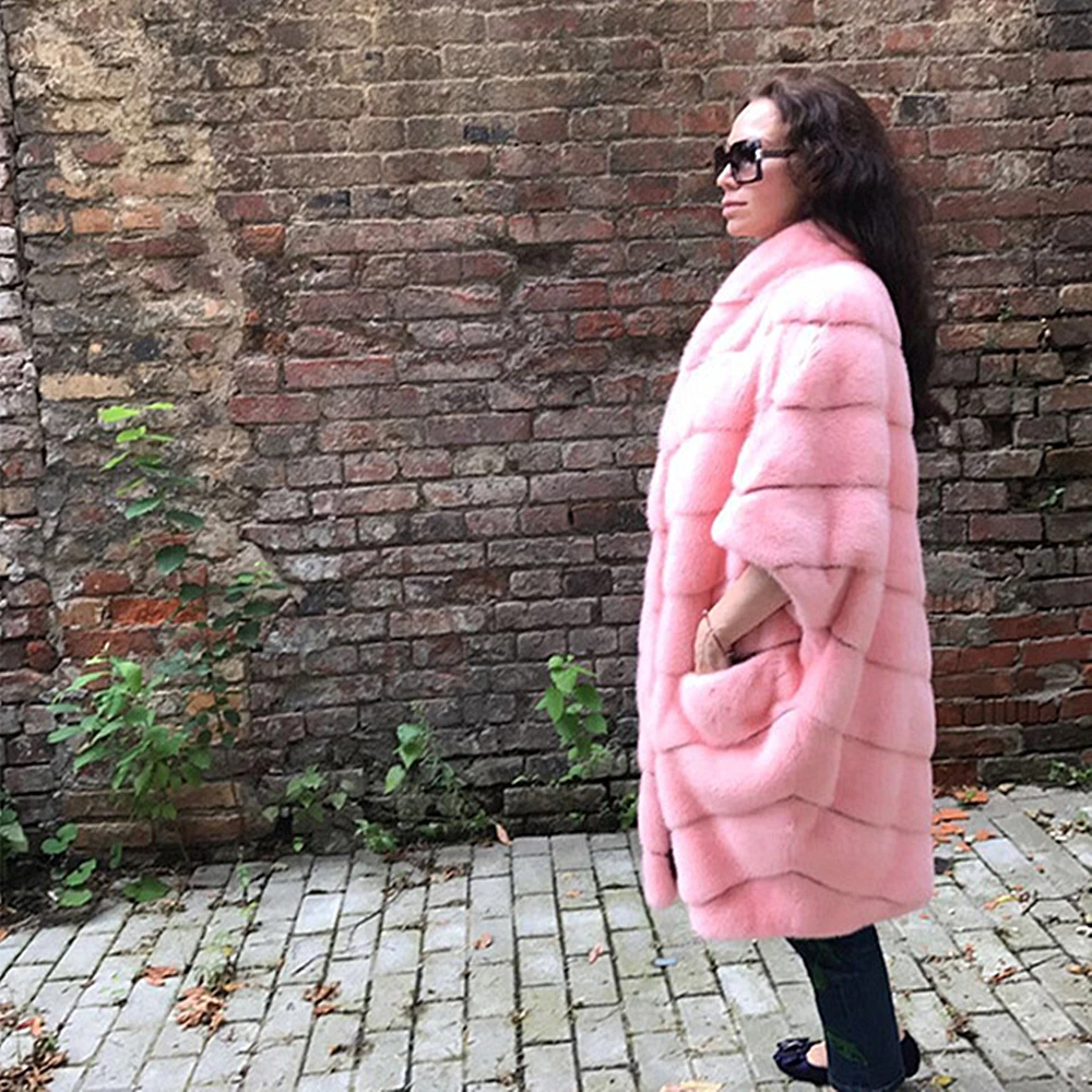 TOPFUR Real Fur Coat Women Winter Coat Women Plus Size Pink Coat With Lapel Collar Genuine Leather Jacket Mink Fur Coat Outwear