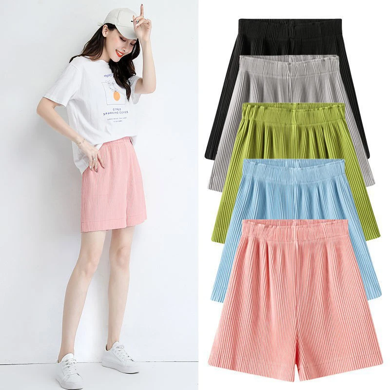 2023 New Women's Pleated Shorts Summer Casual High Waist Ice Silk Wide-leg Pants Chiffon Loose Thin Tide Skirt Wear Breathable