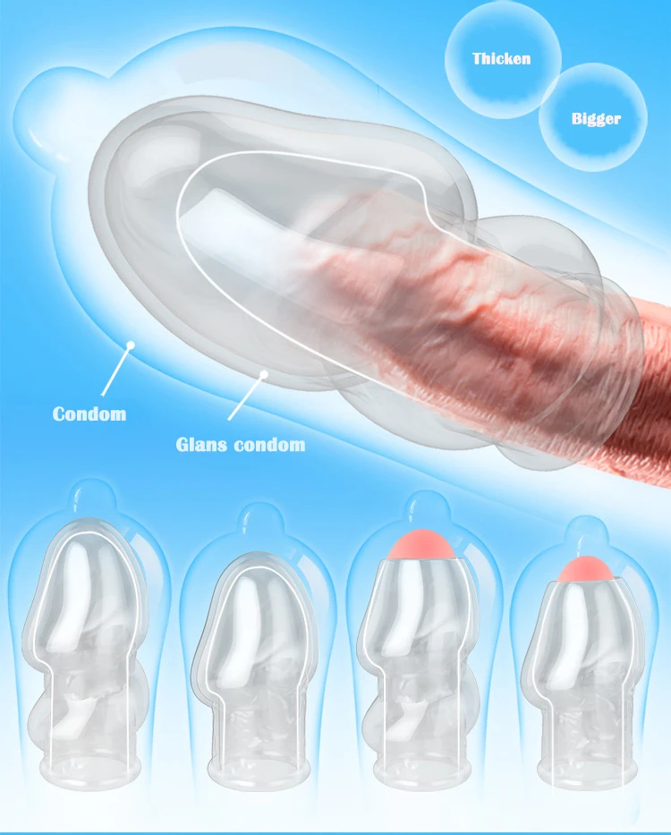 Time-lapse Condom with Big Glans Transparent and Thickening Adult Products 360-degree Desensitization Penis Adult Toys for Men