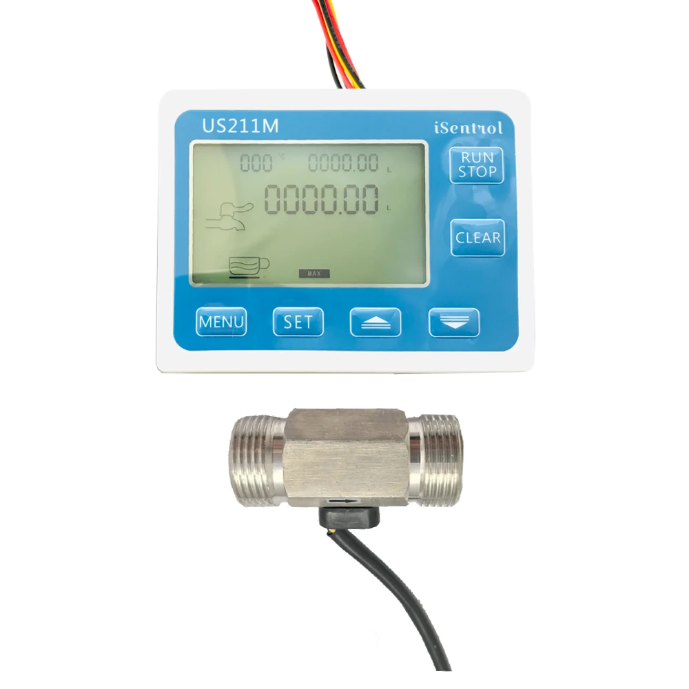 Totalisateur de débit d'eau chaude US211M, avec capteur de débit SUS304 USS-HS43TB G3/4 ", capteur de débit Hall 2-45LPM, iSentrol