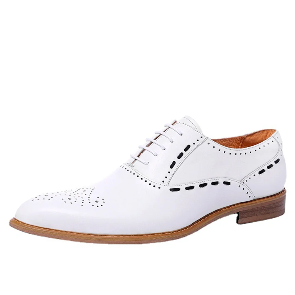 

Business Dress Leather Shoes Men Summer Korean White Leather Shoes England Cowhide Oxfords Wedding Leather Shoes for Men