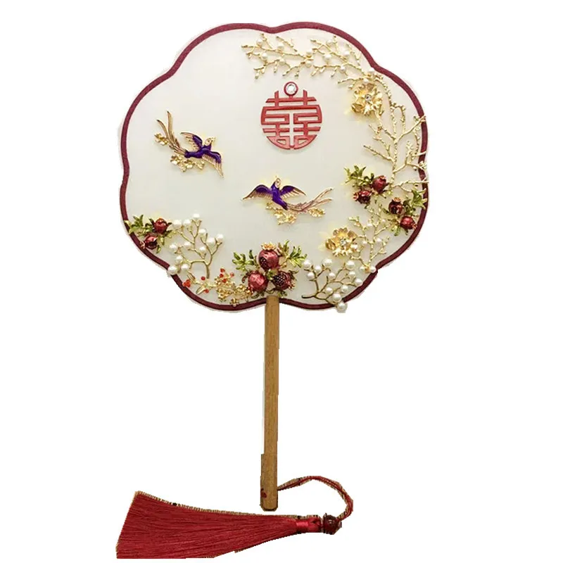 HIMSTORY Circular Fan Bridal Wedding Fan Ancient Style Wedding Bridal Bouquet Fan Chinese Style hand fan dropshipping