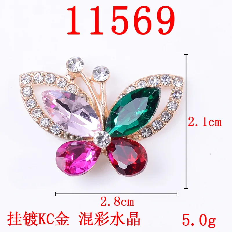 5 Pcs/Lot Acryli Flower Butterfly Alloy Rhinestone Buttons Round Plate Diamond Buckle DIY For Shoes