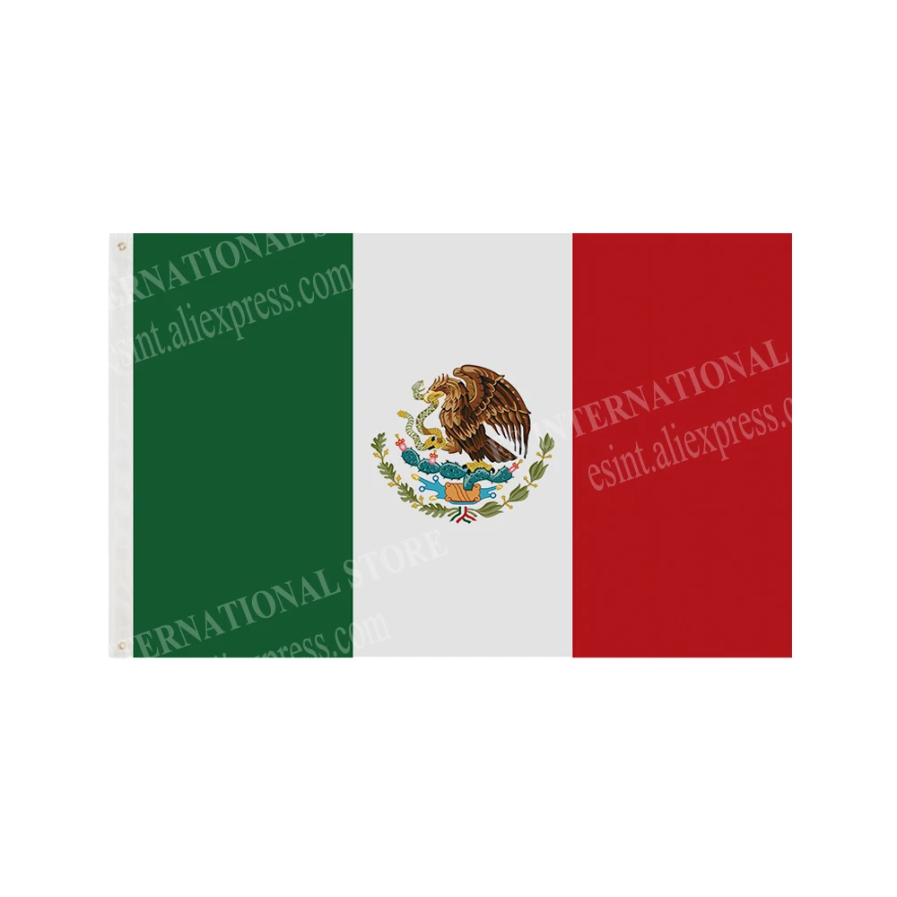 Mexico Flag National Graphic Custom Printed Hanging Banner Design Outdoor Sport Polyester Shaft Cover Grommets 3X5FT 90X150CM