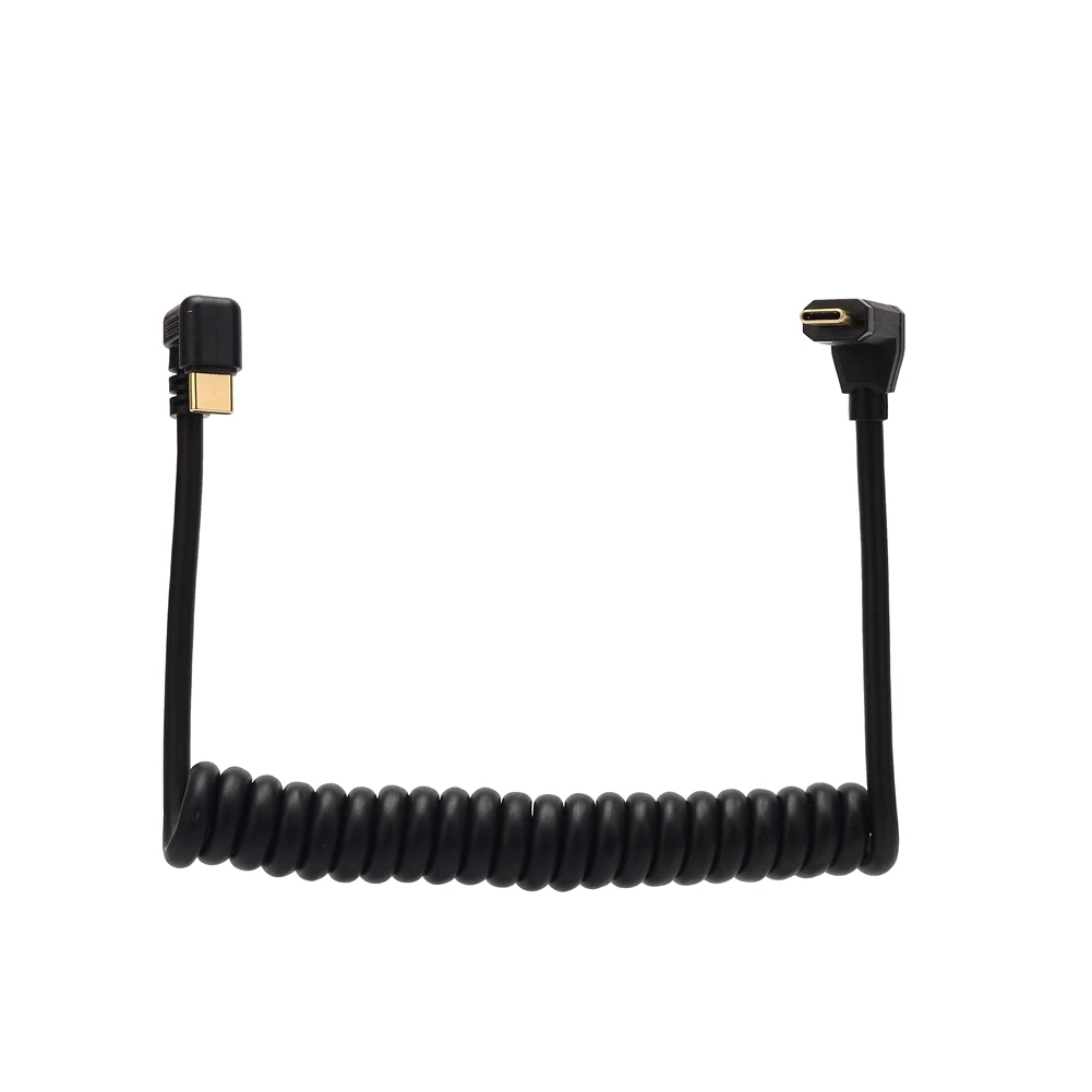 U Shape Type C To Type C Male To Male Up Angle 90 Degree USB C Charging Cable, 4K Video Spring Spiral Coild USB C Cable