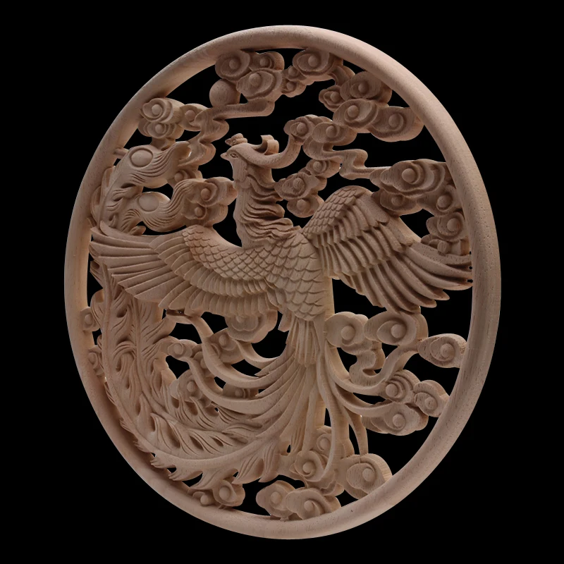 Wood Frame Wood Applique Onlay Carved Natural Decoration Long Leaves Flower Rubber Wood Cabinet Furniture Walls Home Unpainted