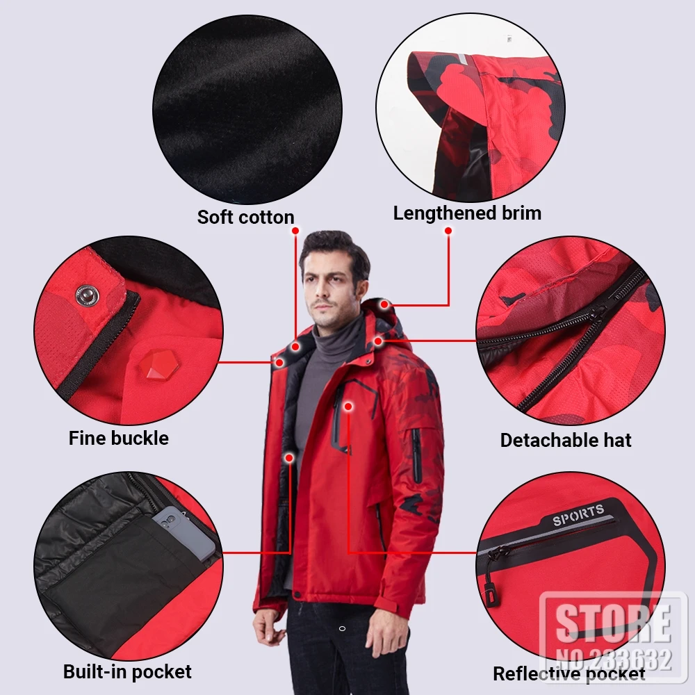 Motorcycle Jacket Winter Red Electric Heated Jacket Outdoor Jacket USB Heating Vest Moto Biker Thermal Warm Motorbike Coat NEW