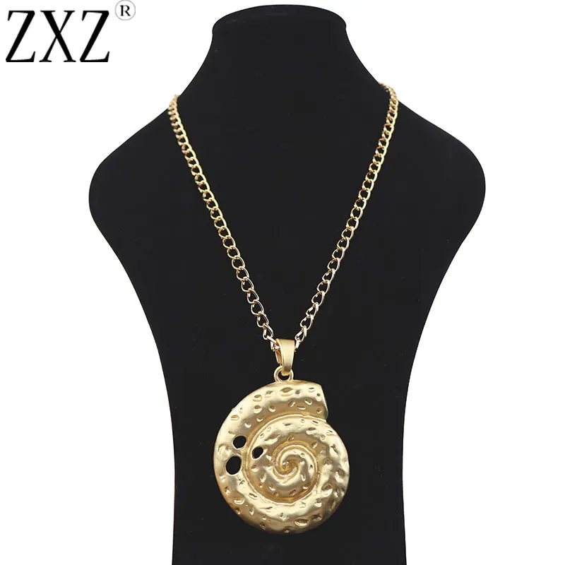 

Matte Gold Fashion Large Abstract Seashell Sea Snail Spiral Jewelry Pendant Necklace on Long Gold lLink Chain Lagenlook