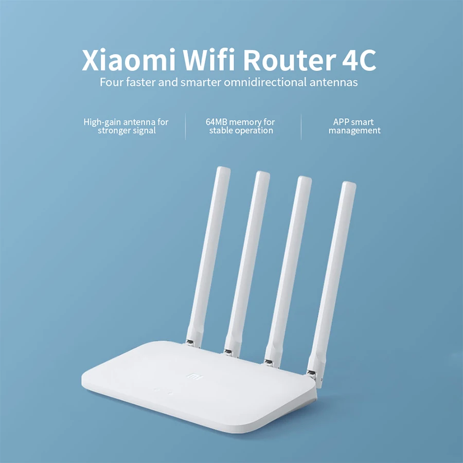 Original Xiaomi Mi WIFI Router 4C 64 RAM 300Mbps 2.4G 802.11 b/g/n 4 Antennas Band Wireless Routers WiFi Repeater APP Control