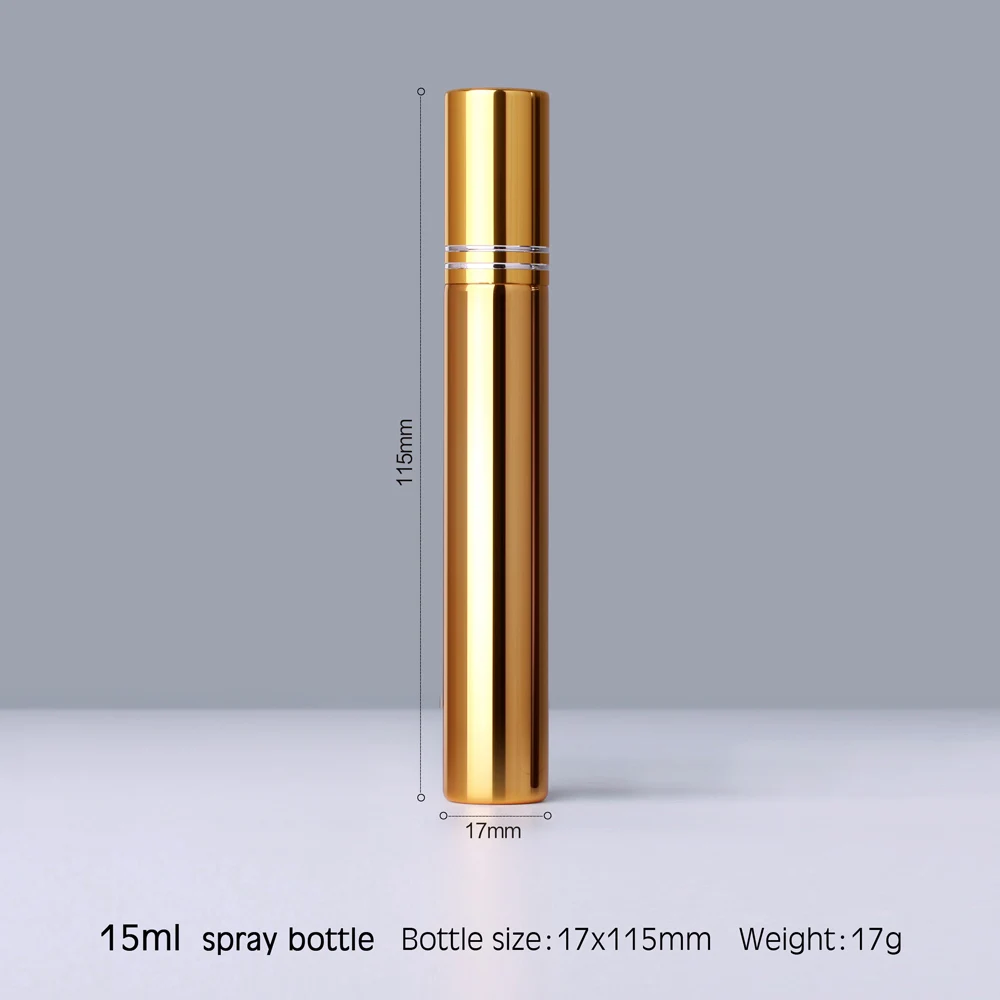 100 Pcs/Lot 15ml Portable UV Glass Refillable Perfume Bottle With Double line Aluminum Atomizer Spray Bottles Sample Empty Conta