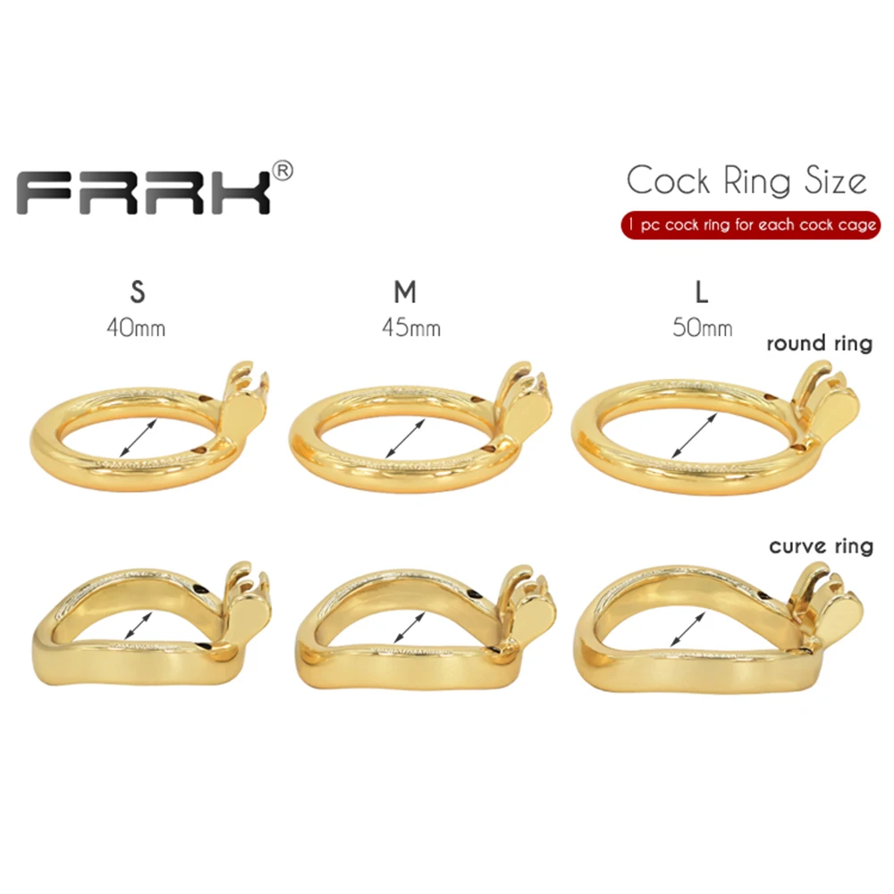 FRRK Golden Penis Cage Erotic Cock Rings Male Chastity Device Bondage Belt BDSM Adult Sex Toys for Men to Lock Dick