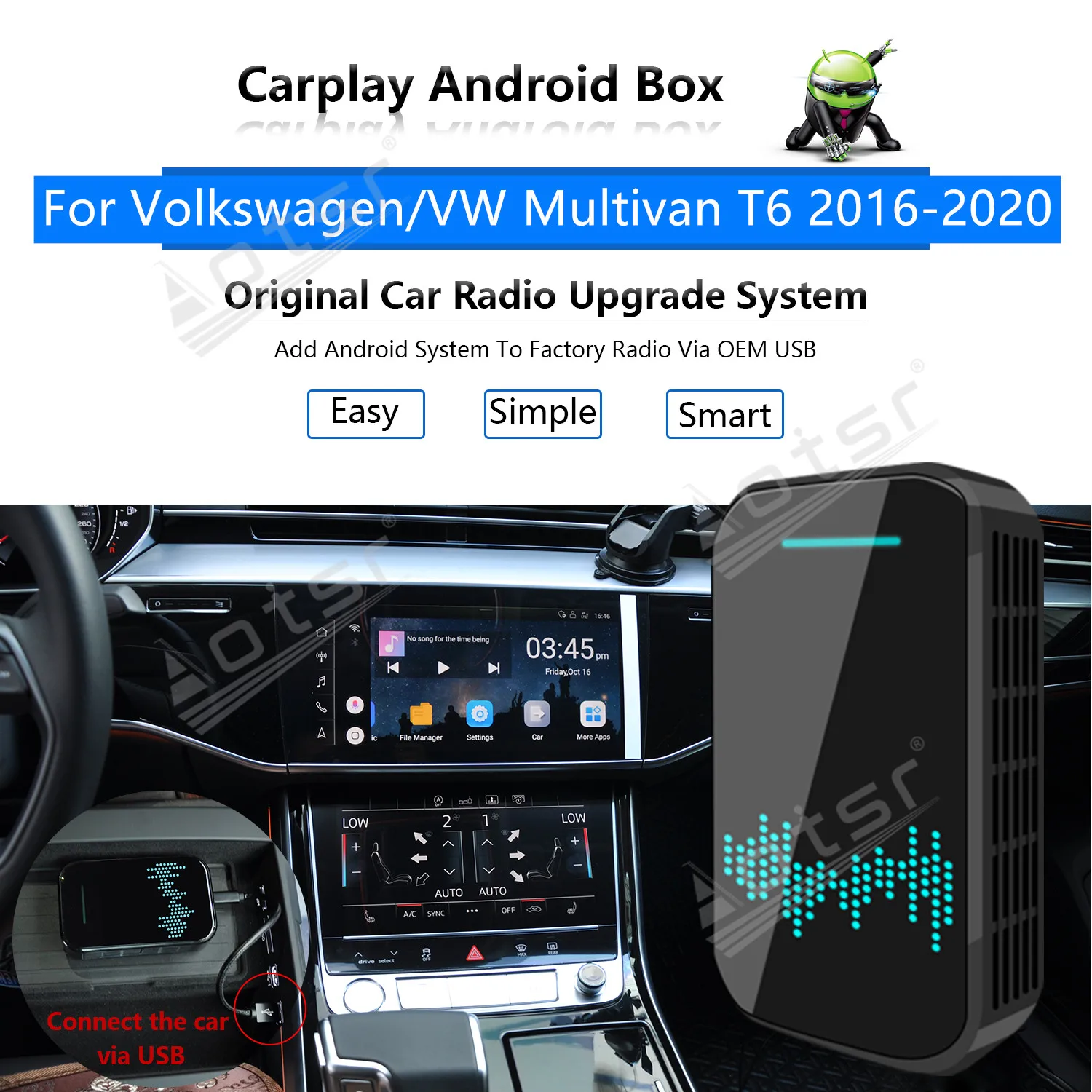 For Volkswagen VW Multivan T6 2016 - 2020 Car Multimedia Player Android System Mirror Link Apple Carplay Wireless Dongle Ai Box