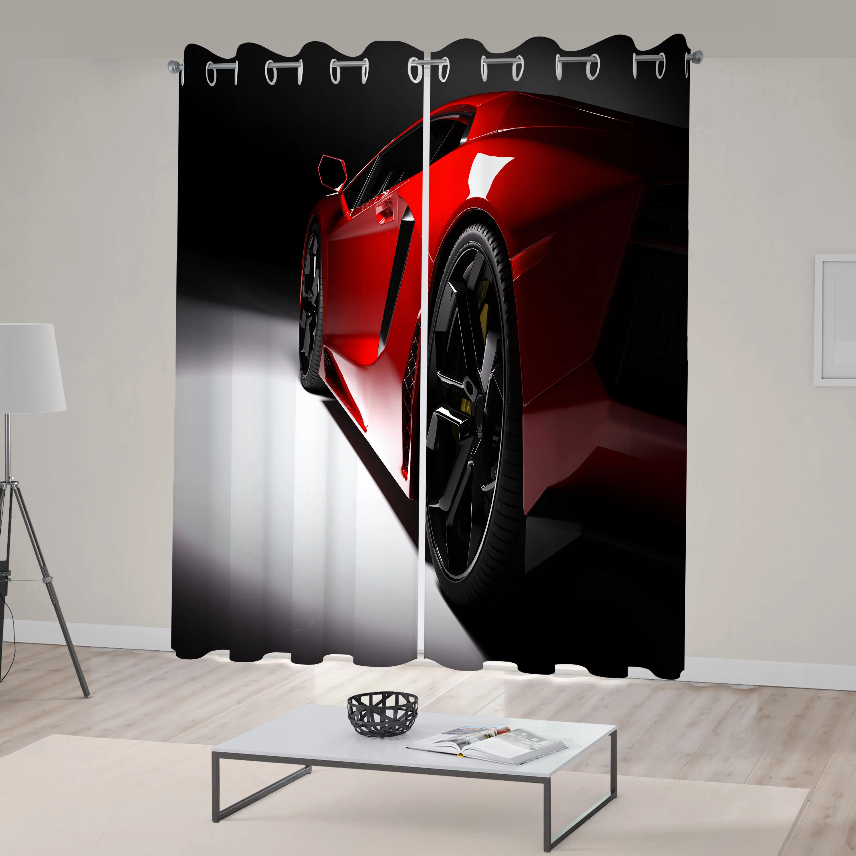 Nursery Curtains Modern Speed Sport Car Vivid Toned Exquisite Automobile Image Living Room Bedroom Window Drapes Black Red