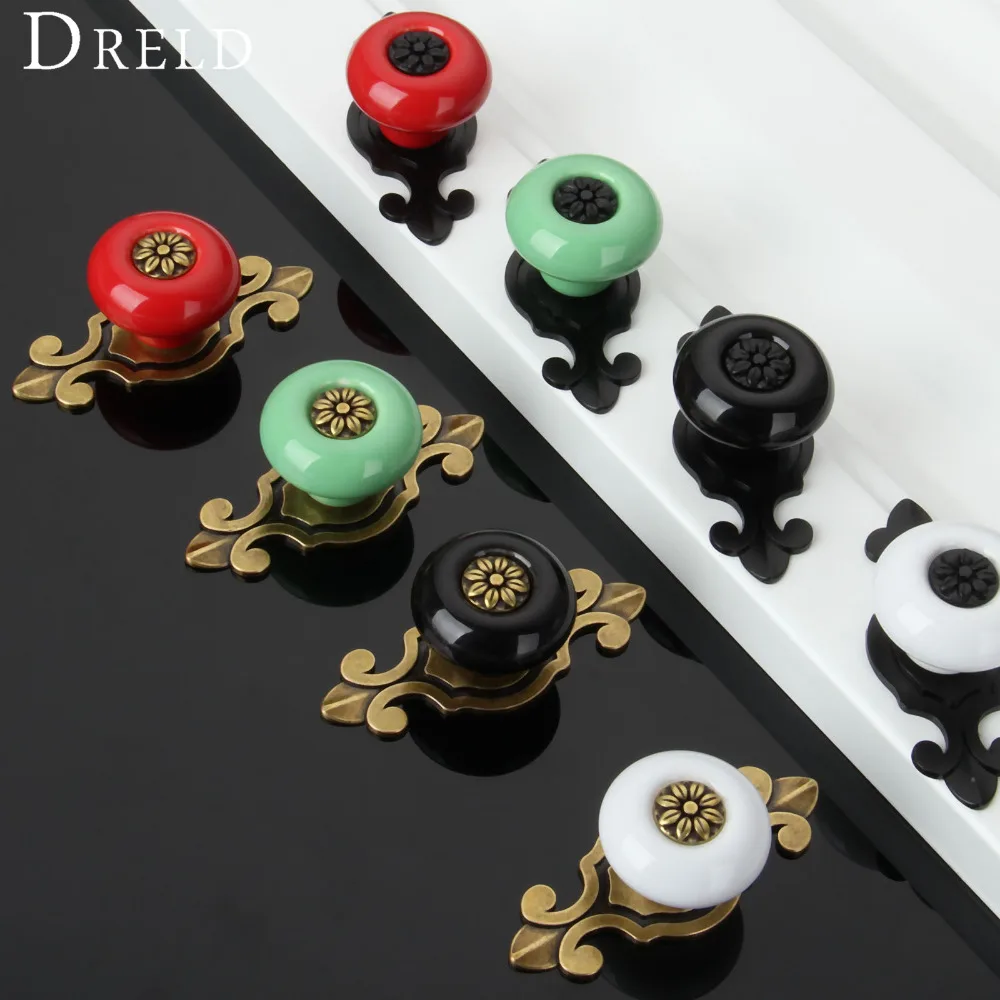 DRELD Vintage Furniture Handles Ceramic Cabinet Knobs and Handles Door Cupboard Drawer Kitchen Pull Handles Furniture Fittings