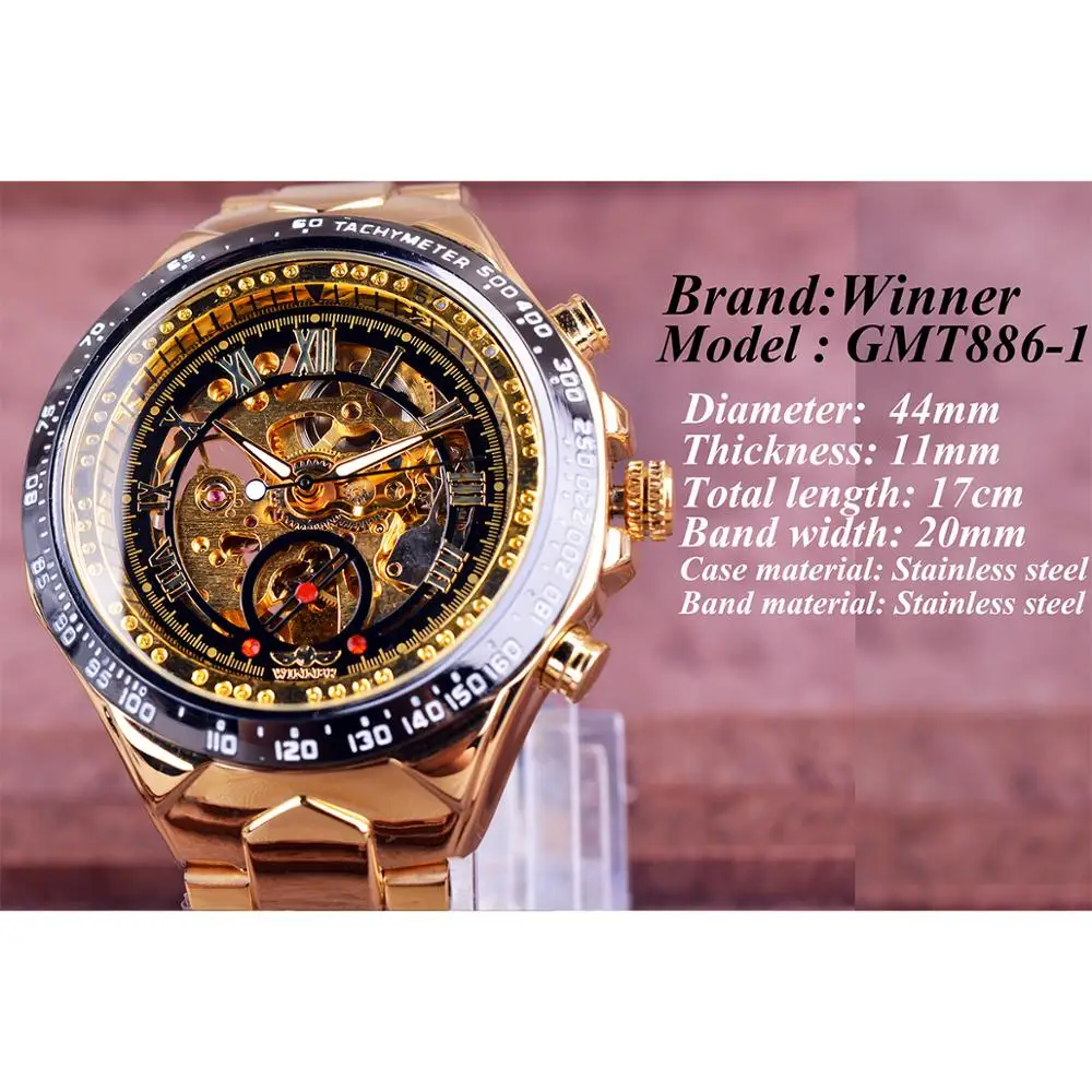 Winner Mechanical Sport Design Bezel Golden Watch Mens Watches Top Brand Luxury Montre Homme Clock Men Automatic Skeleton Watch