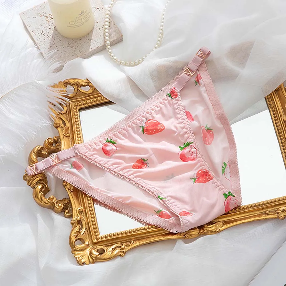 Cinturón fino con hebilla de Metal para mujer, bragas de seda de hielo sin costuras, ropa interior Sexy con estampado de leopardo y fresa, ropa