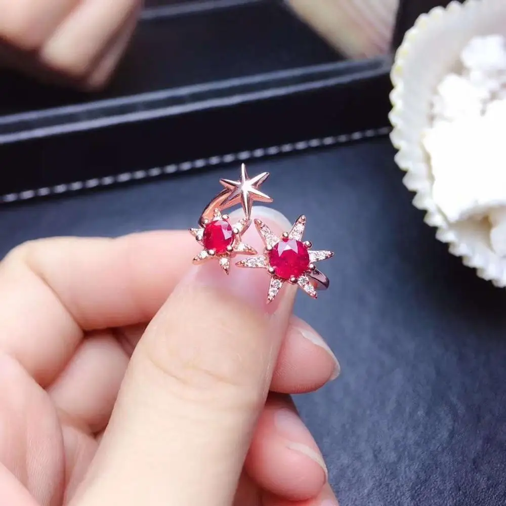 

Natural And Real Ruby Ring Silver 925 ring for charm luxury designer ruby finger ring Aquamarine women fine Jewelry