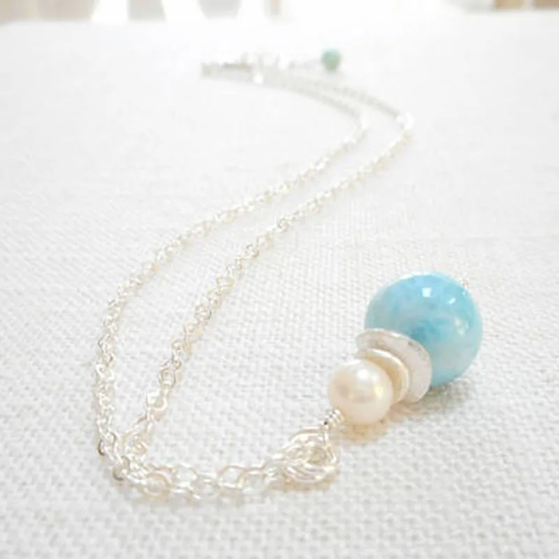 Larimar Pendant Freshwater Pearl Necklace