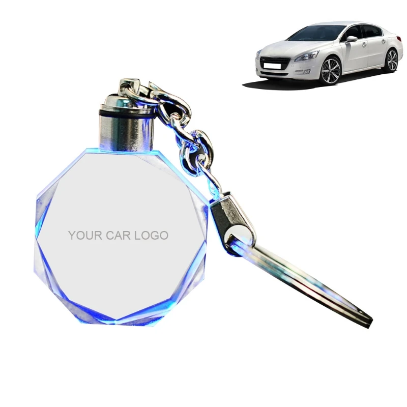 LED Car Key Ring Men Luminous Keychain custom made Logo LED Cut Glass Keychain Car Logo Keyring Key Holder for Vehicle