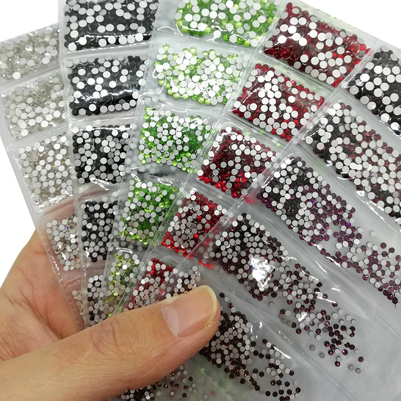 Hot 6 grids Round Nail Art Rhinestone ss3-ss10 Mixed Color Size 3D Crystal Strass for Nail Art Decoration Free Shipping