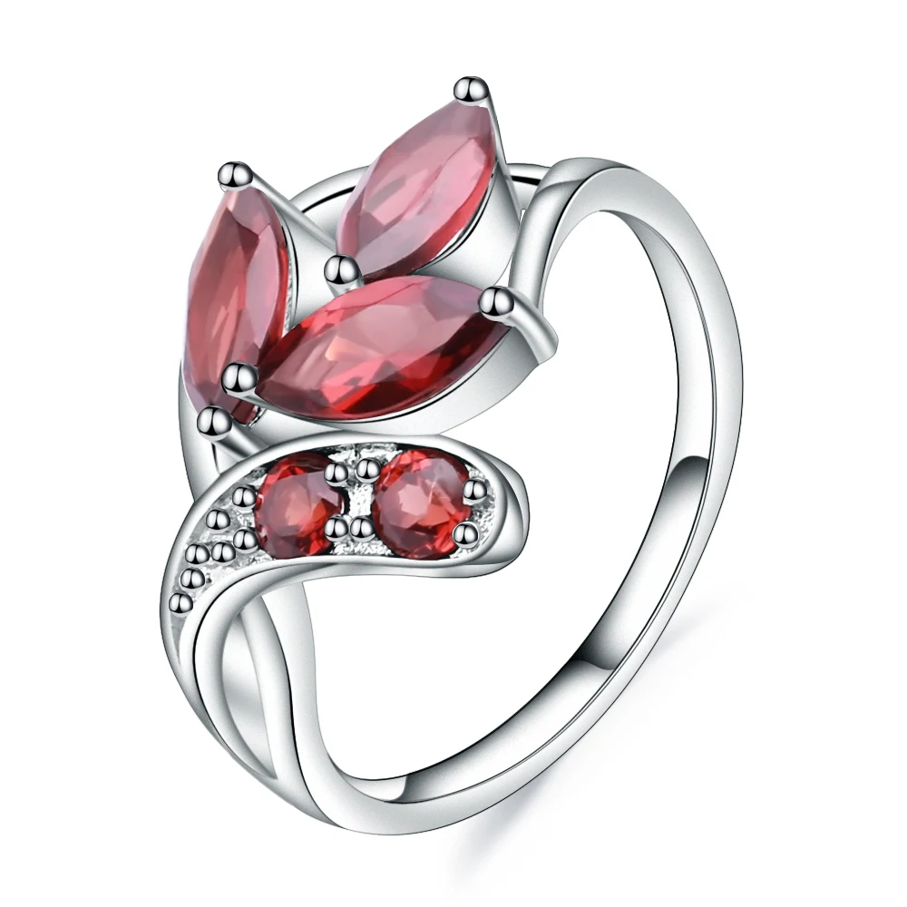 

GEM'S BALLET 2.38Ct Natural Red Garnet Gemstone Ring 925 Sterling Silver Leaf Shape Rings For Women Wedding Fine Jewelry