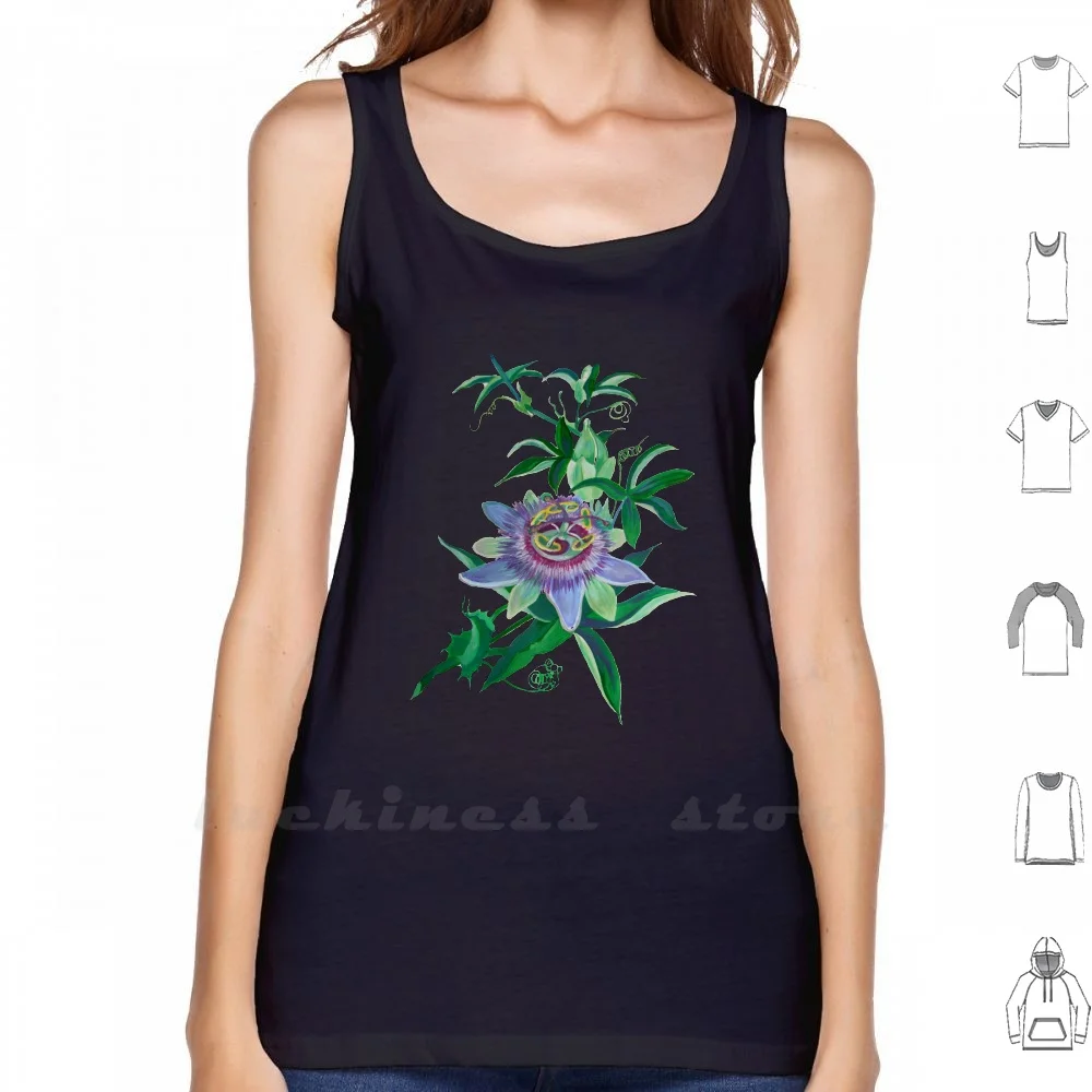 Passion Flower Amethyst Blossom Sleeveless Tank Top Vest Cotton Passiflora Passion Flower Flower Purple Nature Amethyst Blue