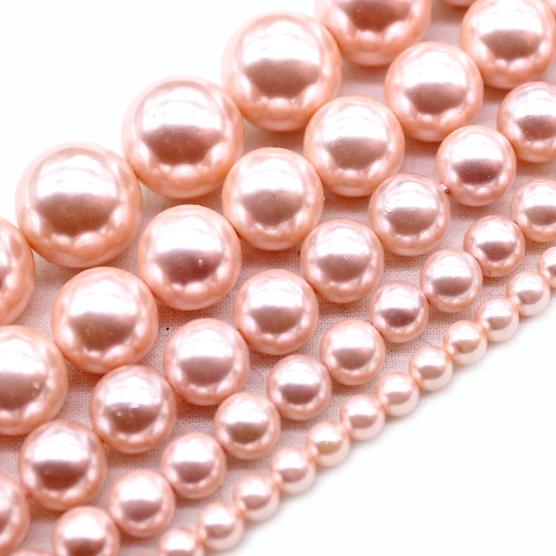 Natural Pink Shell Pearl Beads For Jewelry Making Choker Making Round Smooth bead Diy Bracelet Jewellery 4/6/8/10/12mm