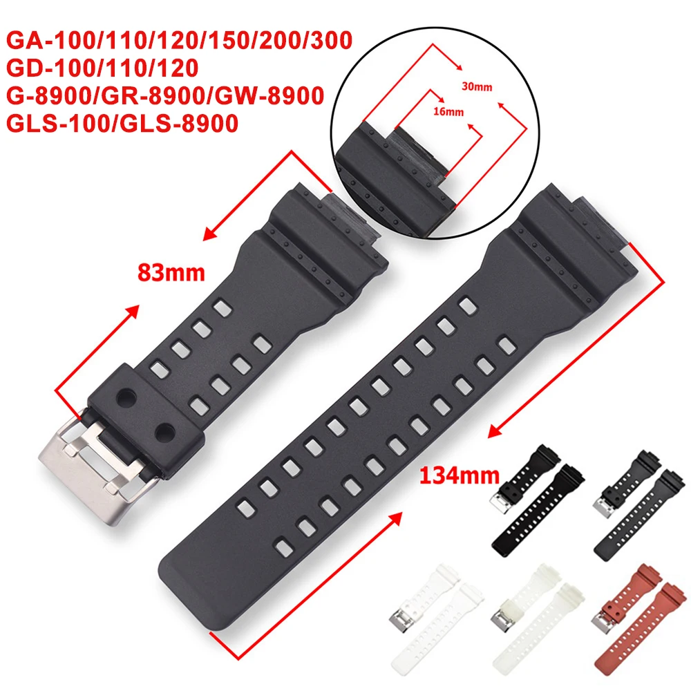 16mm Silicone Strap for Casio G-Shock GA-100/110/120/140/200/400/700 GD-100/110/120 G-8900 GLS-100 Men Black Gold Watch Band