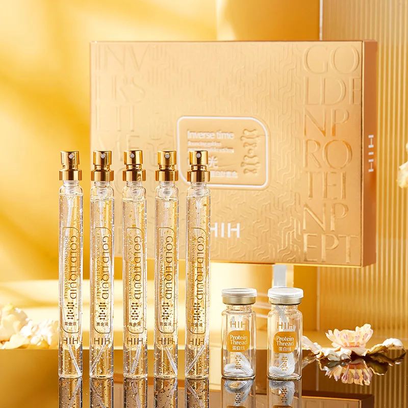 24K Gold Face Serum Active Collagen Silk Thread Facial Essence Smoothing Moisturizing Hyaluronic Skin Care