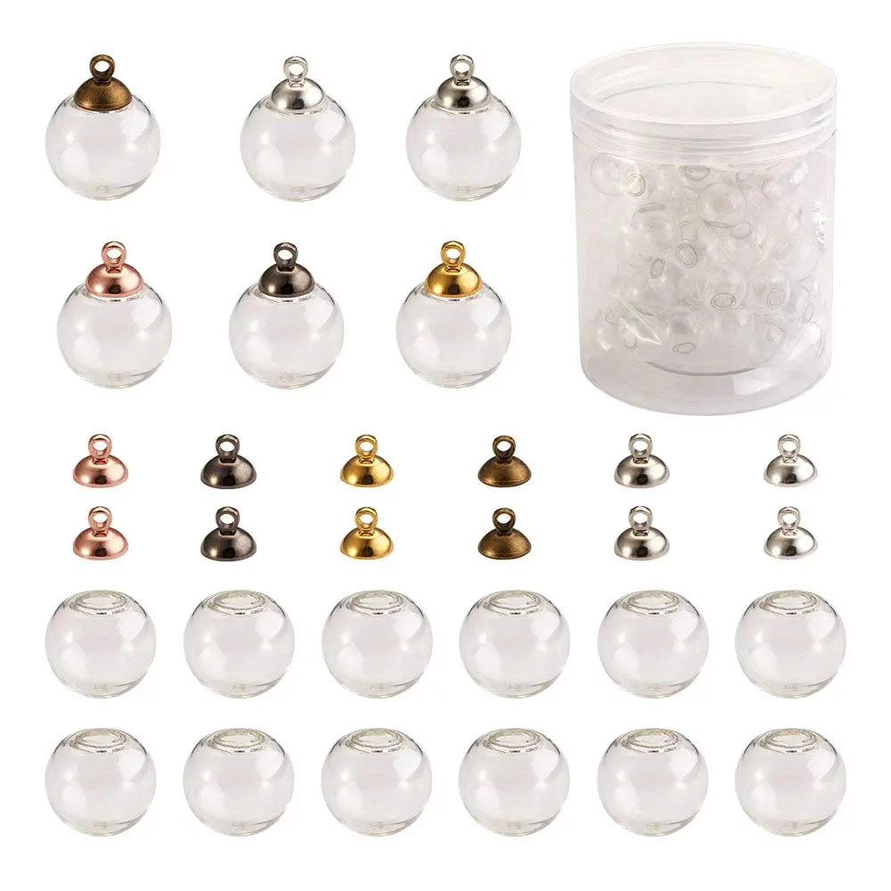 Box Clear Glass Bottle Charms Empty Globe Round Ball Pendant with Bead Cap Pendant Bails For Jewelry Making DIY Earring Necklace