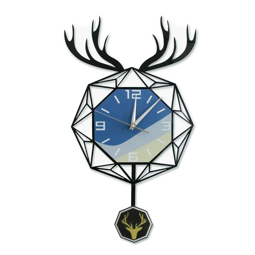 Deer Horn Pendulum Wall Clock for Living Room Decor Deer Lovers Antler Art Mute Personality Quartz Clock With Swinging Pendulum