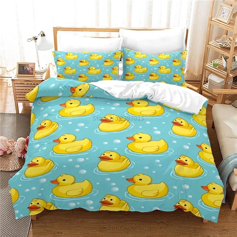 Little Yellow Duck Children Bedding Set Cartoon Cute Printed Comforter Cover Set Pillowcase Single Double Queen King Duvet Cover