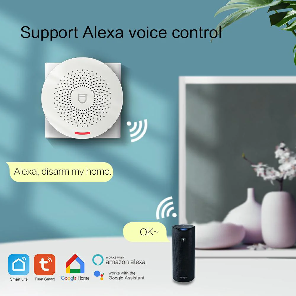 WIFI Intelligent Alarm Security System With Motion Sensor Smart Life&Tuya App Control Compatible With Alexa & Google Assistant