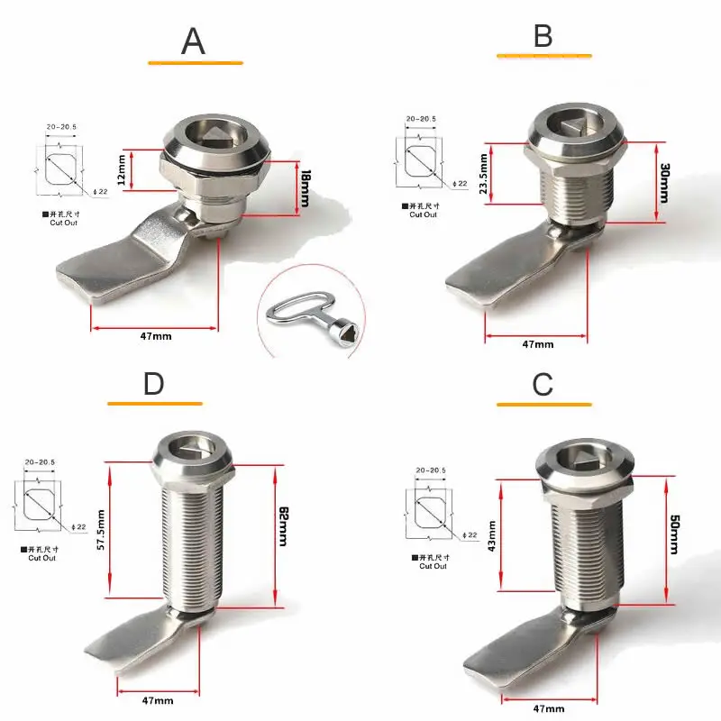 304 stainless steel  triangle Cam lock MS705 cabinet lock Heightened for Distribution box,tin trunk Special locks