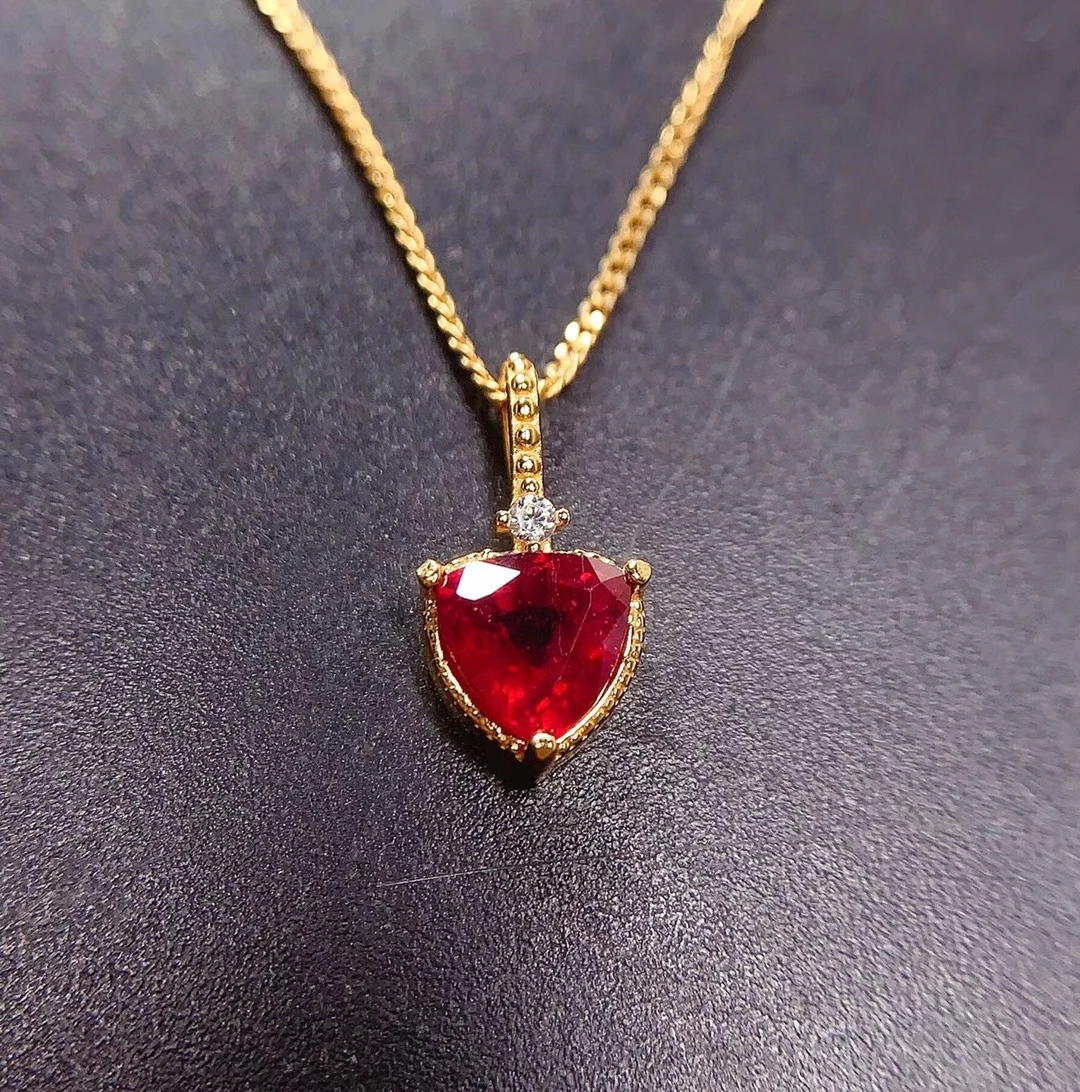 

2022 New Heart Style Ruby Pendant of Women Necklace Real 925 Silver Gold Plated Natural Gemstone Love Date Girl Gift Birthstone