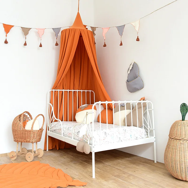 Estilo nórdico Princesa Algodão Pendurado Canopy Frills Algodão Berço Kid Room Decor Cama Cortina Nursery Mosquito Net Bedding Dome Tent