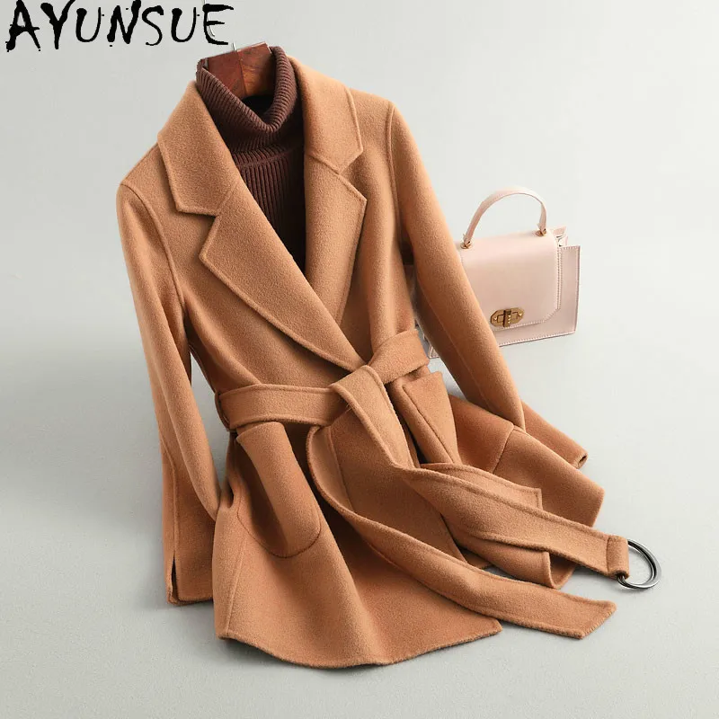 

2020 100% wool coat women spring fall clothes for women double-sided woman jacket korean ladies coats abrigo mujer TOTGG-19020-1