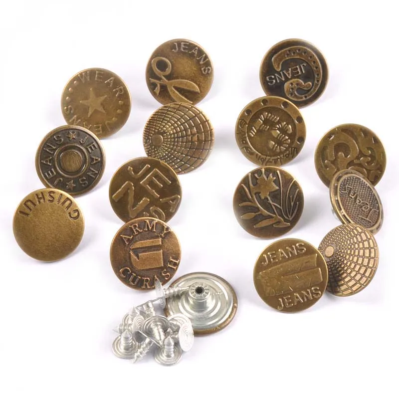 20Pcs/Set Mixed Metal Button For Sewing Clothing Bronze Jeans Buttons Clothes Bags Accessories Garment Decorative 17/20mm c2173