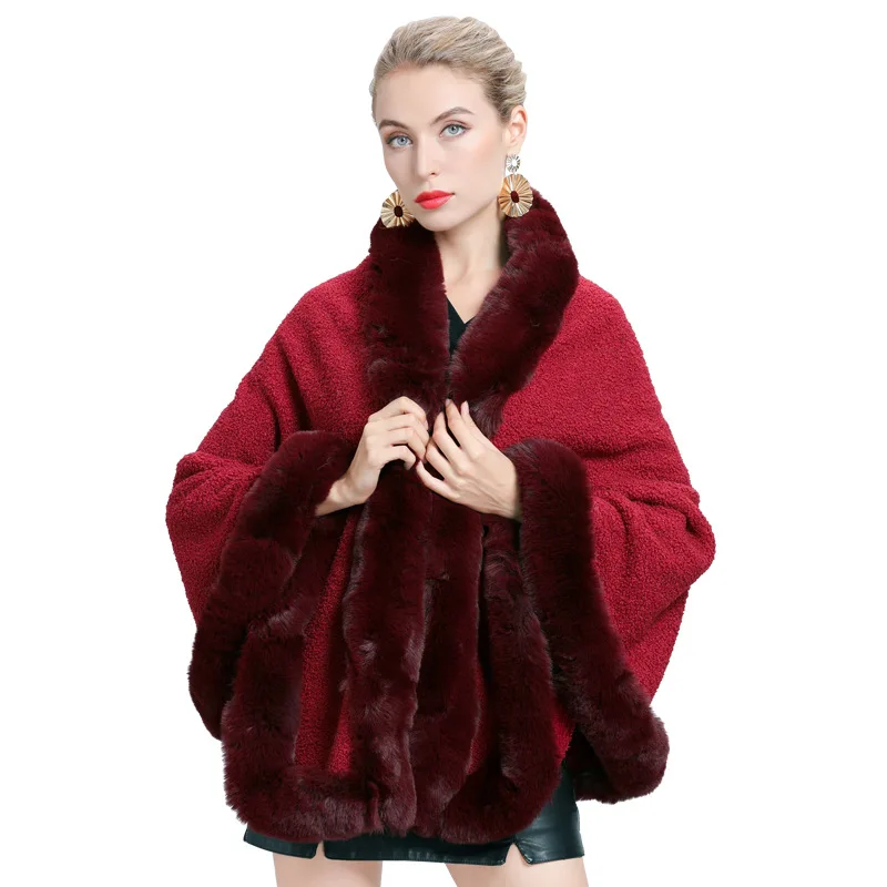 

Faux Fur Cloak Women Winter Warm Poncho Capes 2020 New Red Sexy Women Warm Winter Ponchos Ladies Capes Cloak Cardigan Cape