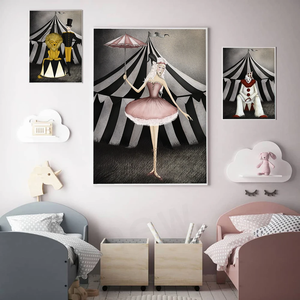 Circus Ballerina Clown Magician Wall Art Canvas Painting Nordic Posters and Prints Wall Pictures for Living Home Decoration