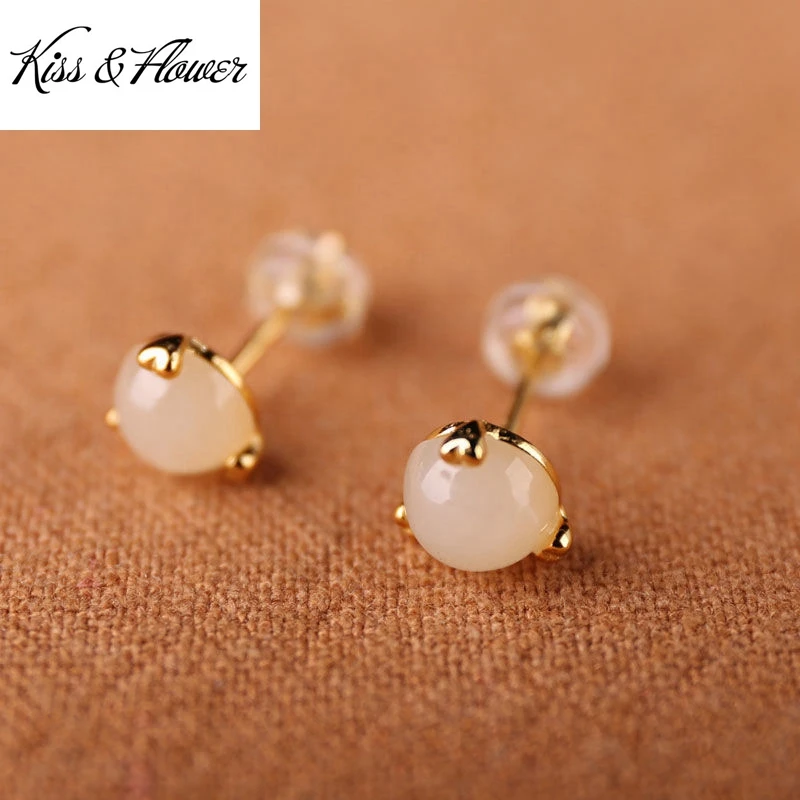 

KISS&FLOWER ER216 Fine Jewelry Wholesale Fashion Woman Bride Girl Mother Birthday Wedding Gift Bead 24KT Gold Stud Earrings